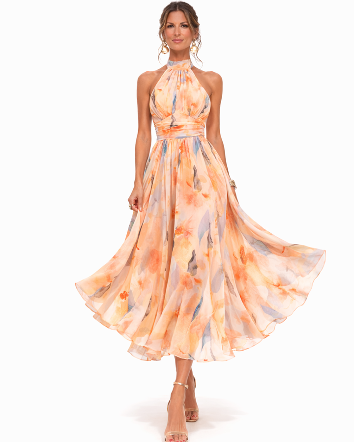 Aurora | Φόρεμα με Halter Λαιμόκοψη & Υδατογραφικό Print