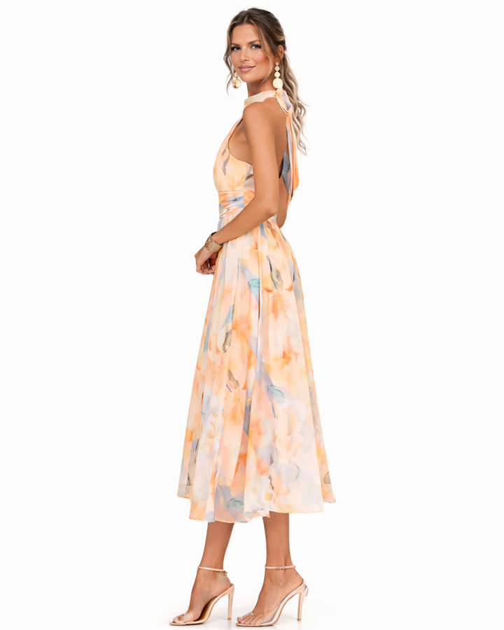 Aurora | Φόρεμα με Halter Λαιμόκοψη & Υδατογραφικό Print