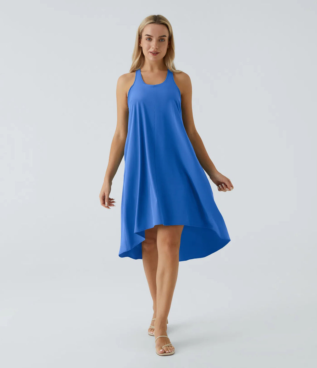 Breezeful™ Αέρινο Midi Φόρεμα με Ανοιχτή Πλάτη, Racerback Σχέδιο, Πλαϊνές Τσέπες και Ύφασμα Γρήγορου Στεγνώματος
