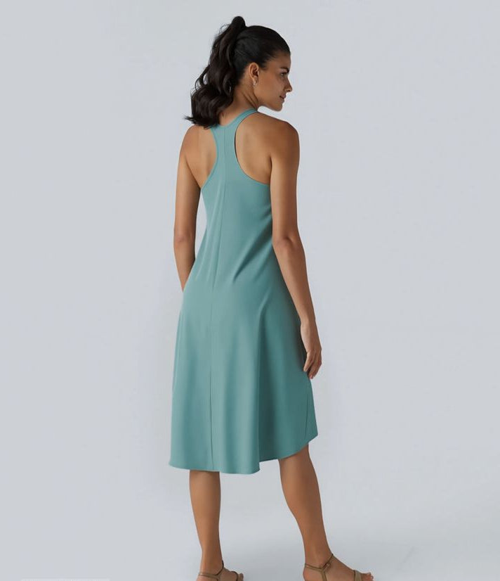 Breezeful™ Αέρινο Midi Φόρεμα με Ανοιχτή Πλάτη, Racerback Σχέδιο, Πλαϊνές Τσέπες και Ύφασμα Γρήγορου Στεγνώματος