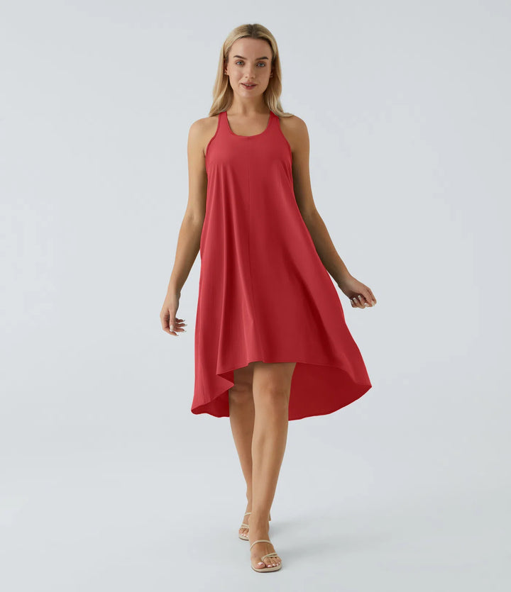 Breezeful™ Αέρινο Midi Φόρεμα με Ανοιχτή Πλάτη, Racerback Σχέδιο, Πλαϊνές Τσέπες και Ύφασμα Γρήγορου Στεγνώματος