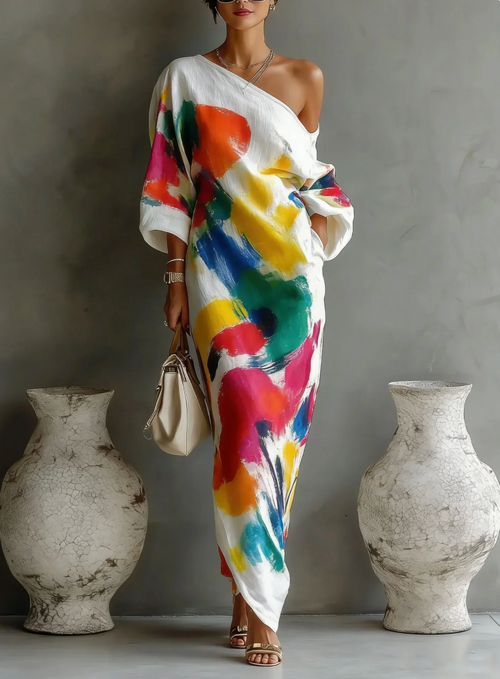 Vestido Artístico de Un Solo Hombro — Elegancia que se convierte en arte
