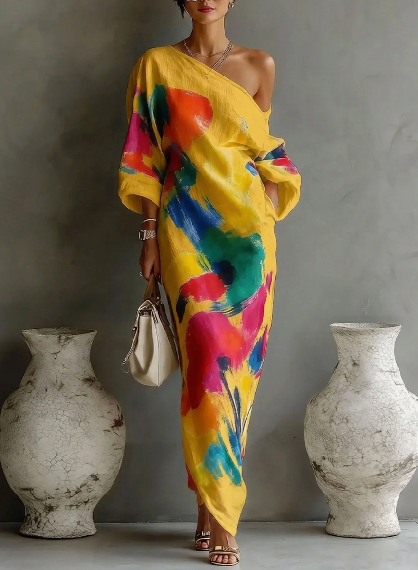 Vestido Artístico de Un Solo Hombro — Elegancia que se convierte en arte