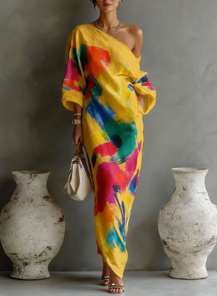 Vestido Artístico de Un Solo Hombro — Elegancia que se convierte en arte