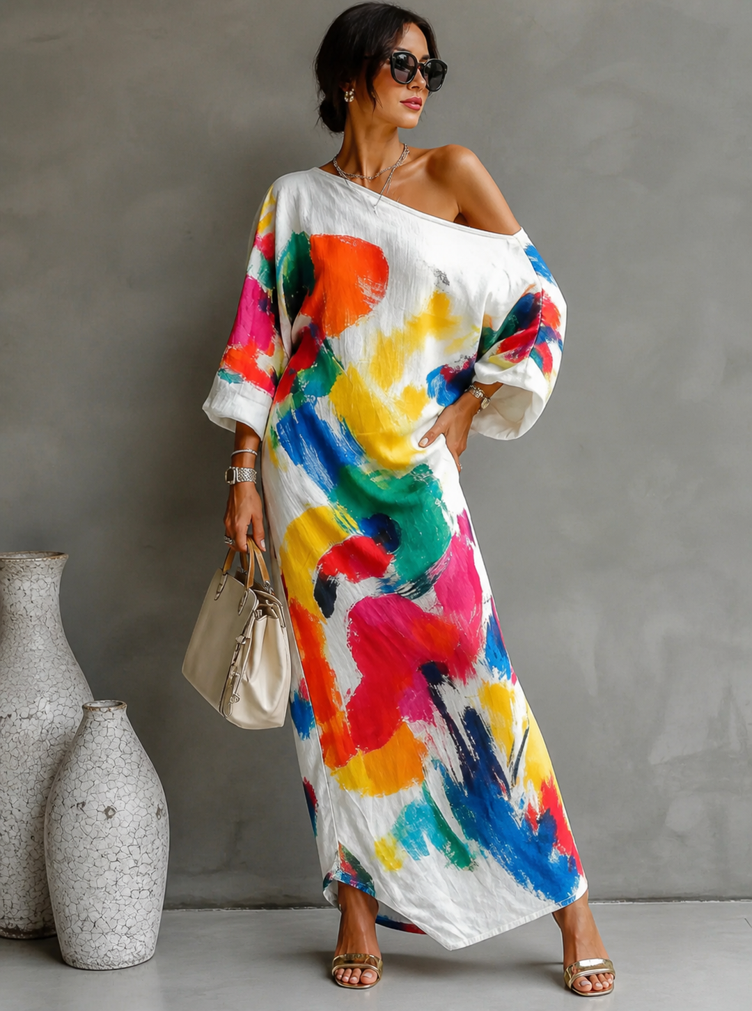 Vestido Artístico de Un Solo Hombro — Elegancia que se convierte en arte