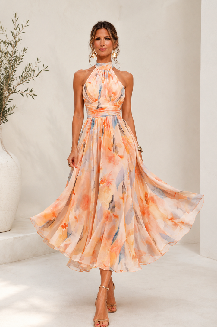Aurora | Μίντι Φόρεμα Halter με Ακουαρέλα