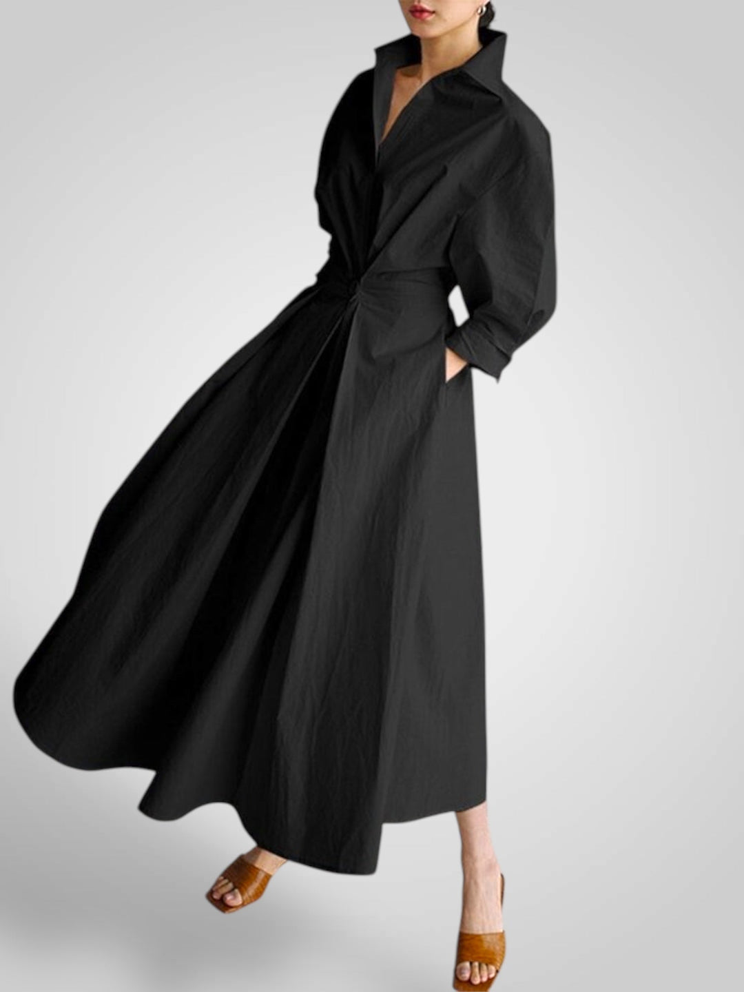 Έλλα | Γυναικεία Μάξι Φόρεμα με Pockets, Buttons, Μακρυμάνικοs