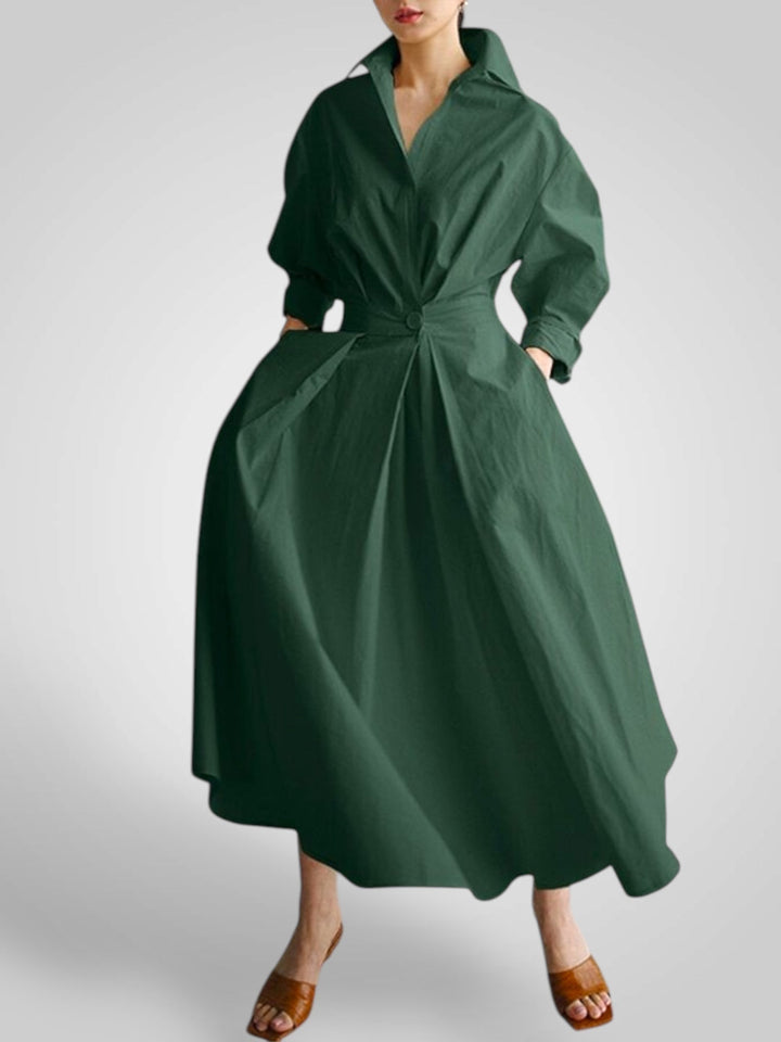 Έλλα | Γυναικεία Μάξι Φόρεμα με Pockets, Buttons, Μακρυμάνικοs