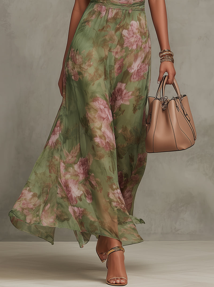 Beatrice | Πράσινο Floral Maxi Φόρεμα