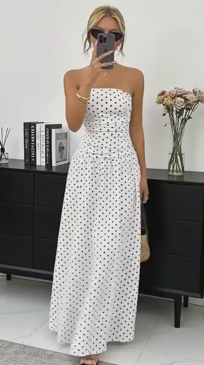 Elegant Polka Dot Strapless Maxi Dress – Women’s Summer Chic Dress